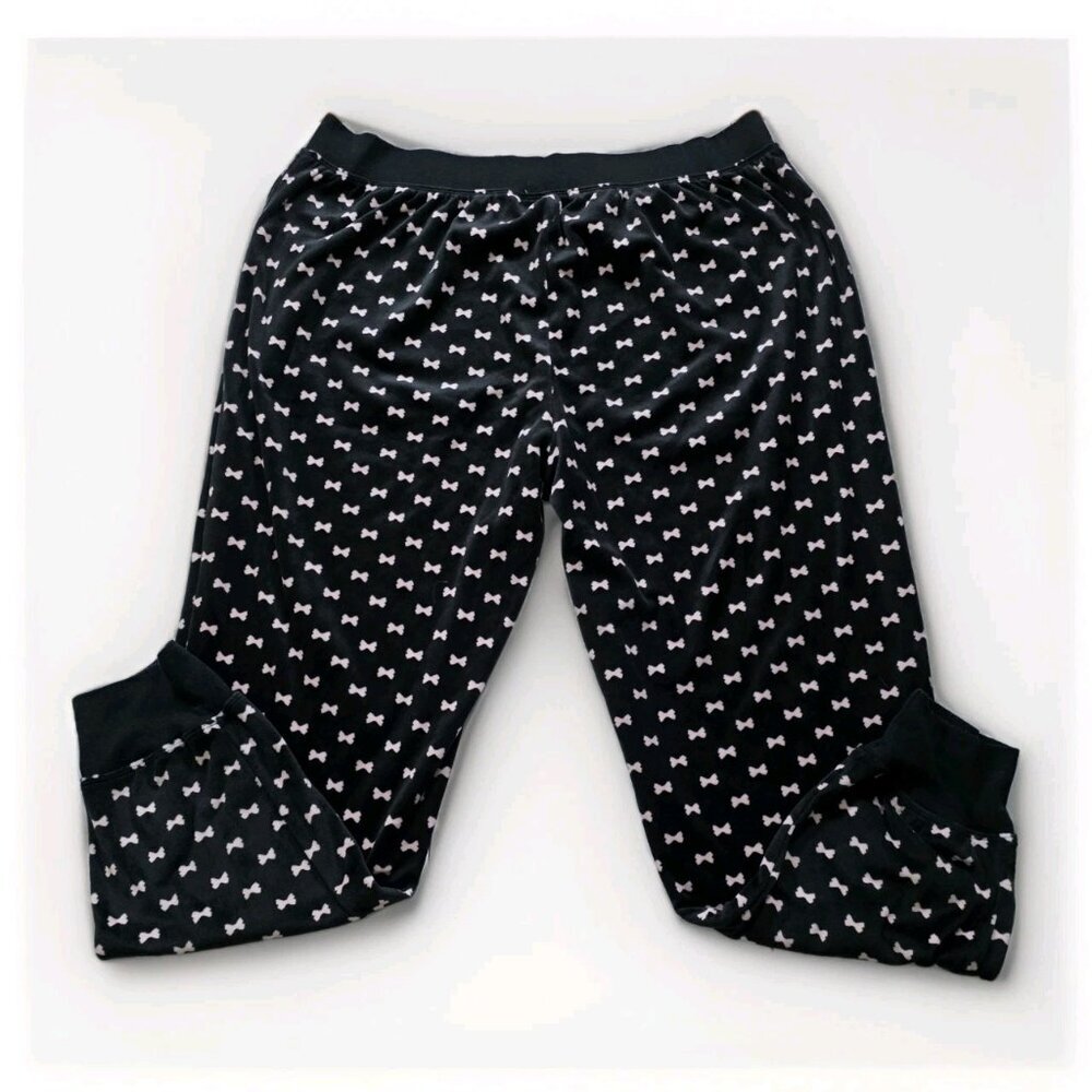 Kate Spade Pajama Set Womens L Black Pink Bow Tie Pattern Pockets Fleece Boho - Picture 15 of 16